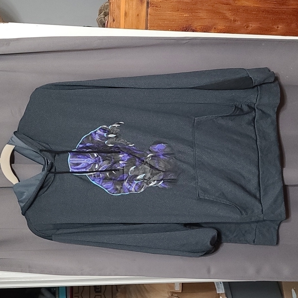 Marvel Black Panther Mens Hoodie Shirt Black/Purple Kangaroo Pocket Size 2X EUC